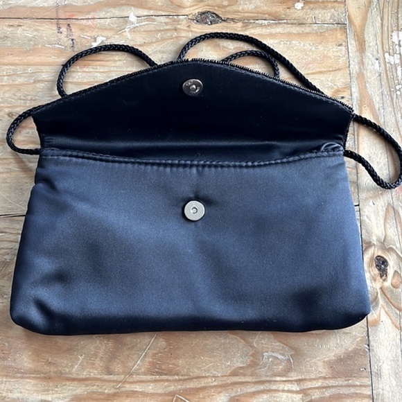 VINTAGE Delill Black Beaded Satin Envelope Clutch Evening Purse - Picture 8 of 11